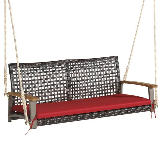 2-Person Rattan Hanging Porch Swing Chair-Red