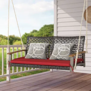 2-Person Rattan Hanging Porch Swing Chair-Red