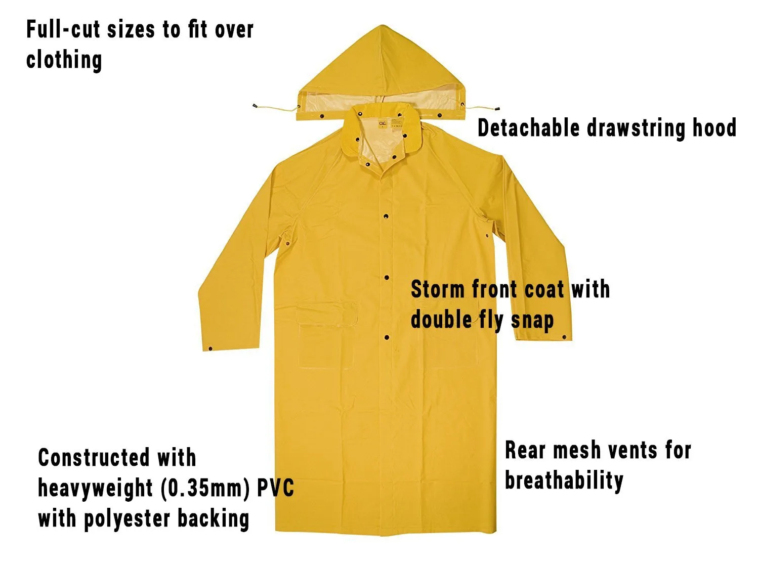 2-Piece Heavyweight Rain Trench Protective Coat, PVC, Yellow