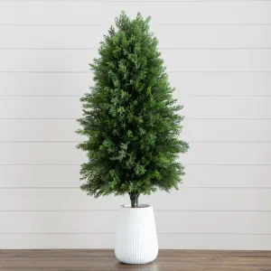 3’ UV Resistant Artificial Cedar Tree in Decorative White Planter (Indoor/Outdoor)