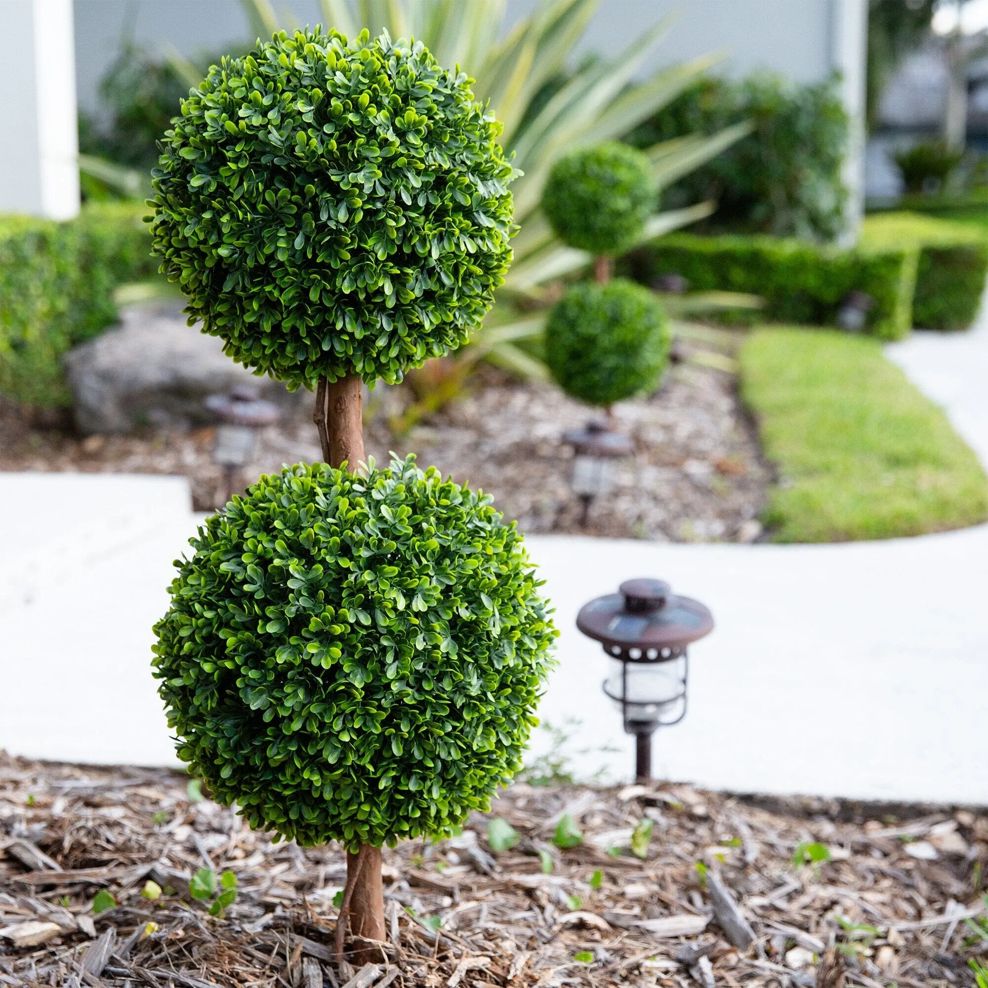 3’ UV Resistant Artificial Double Ball Boxwood Topiary with Integrated Ground Stake