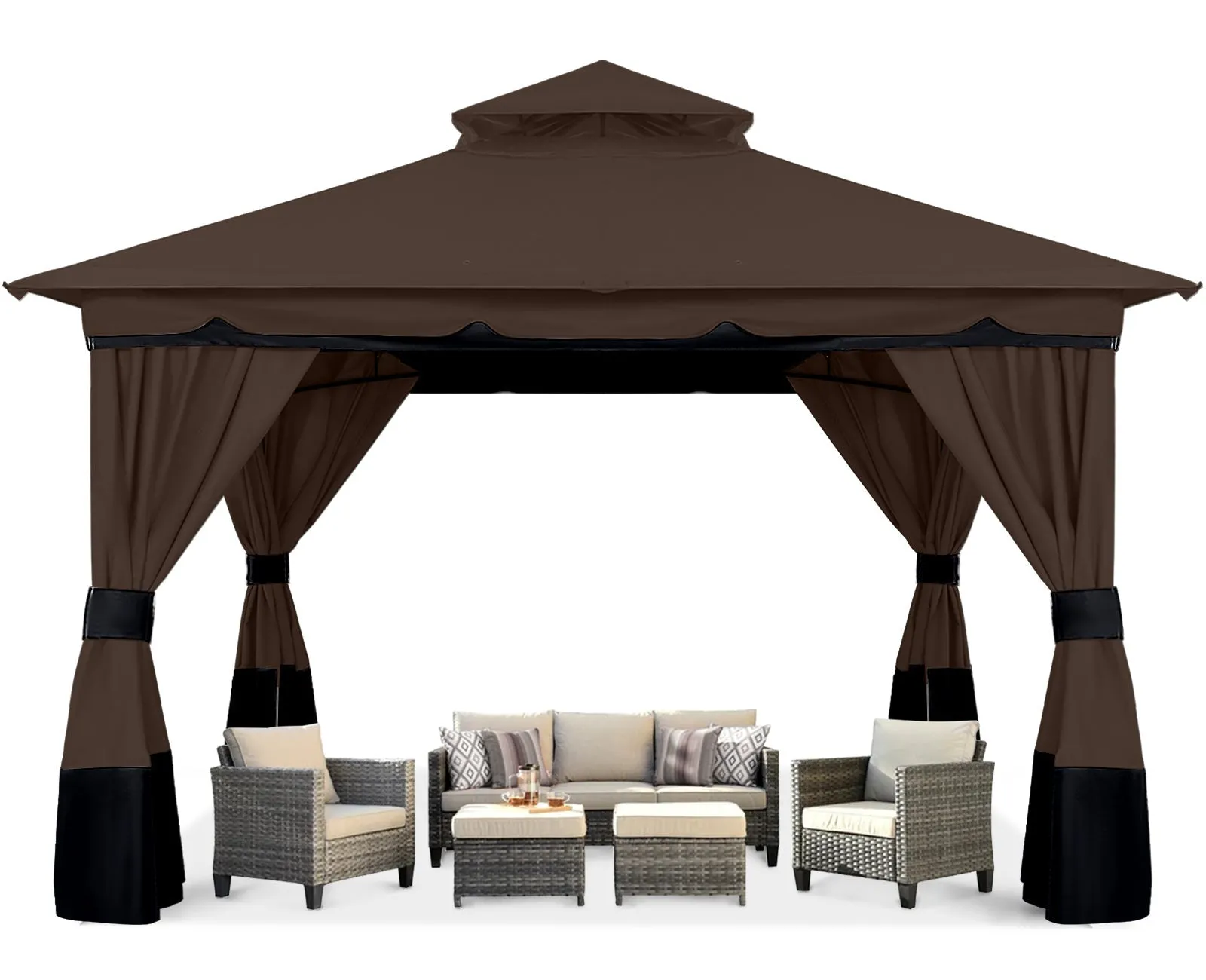 ABCCANOPY 10x12 Outdoor Gazebo, Double Roof Patio Gazebo with Shade Curtains