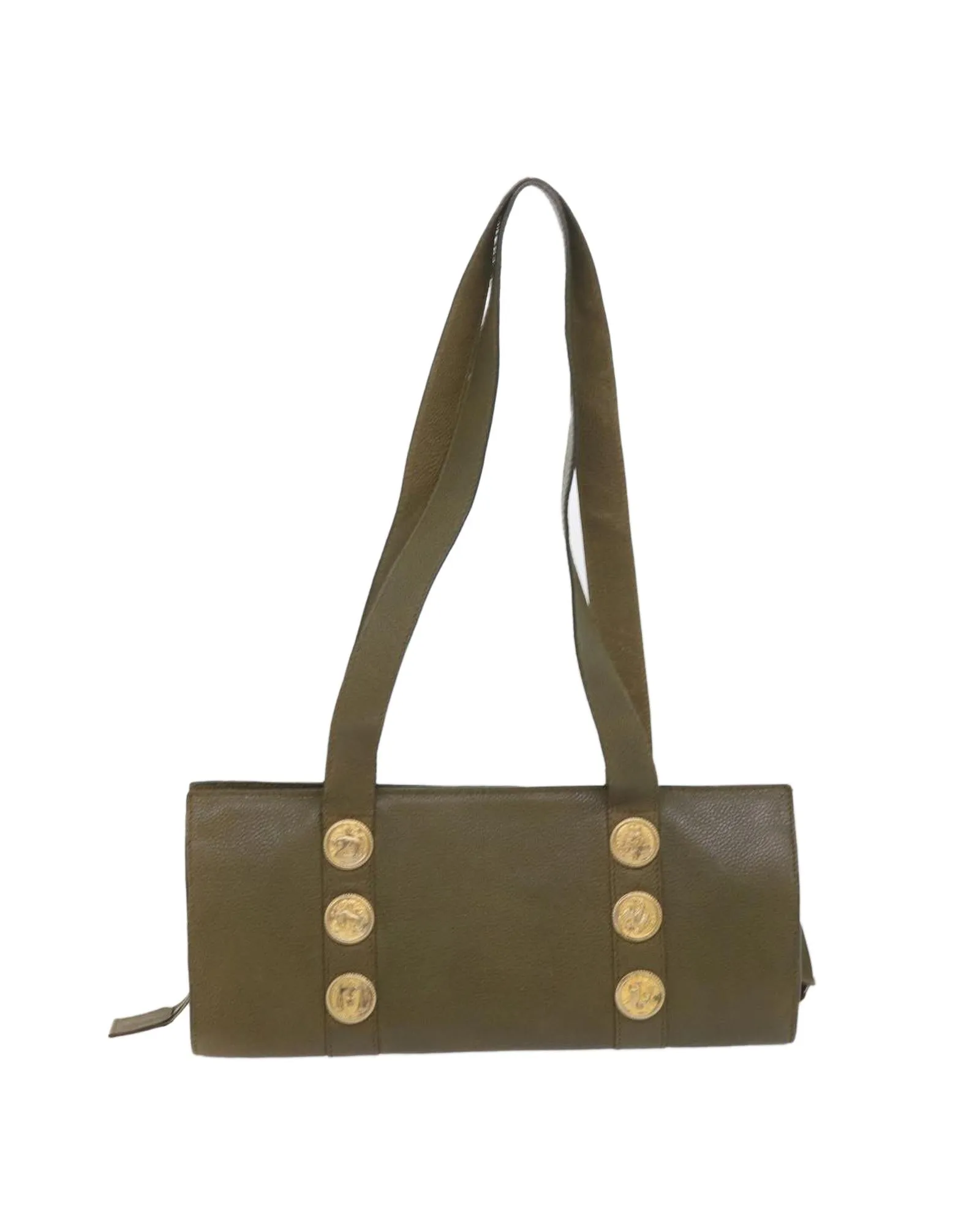 Authentic Khaki Leather Shoulder Bag by FENDI