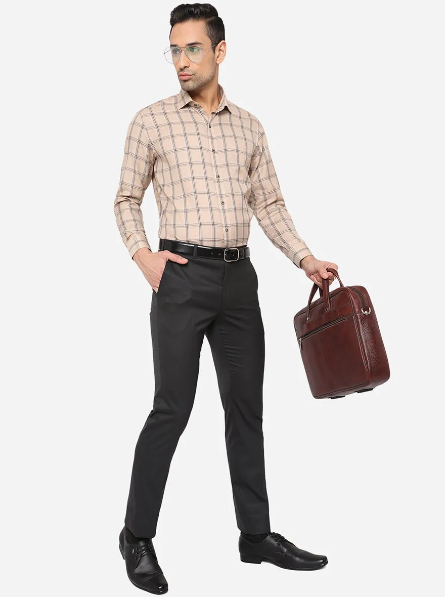 Beige Checked Slim Fit Formal Shirt | Greenfibre