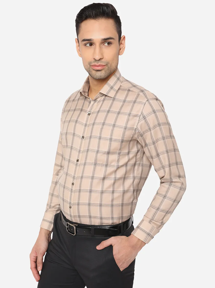 Beige Checked Slim Fit Formal Shirt | Greenfibre