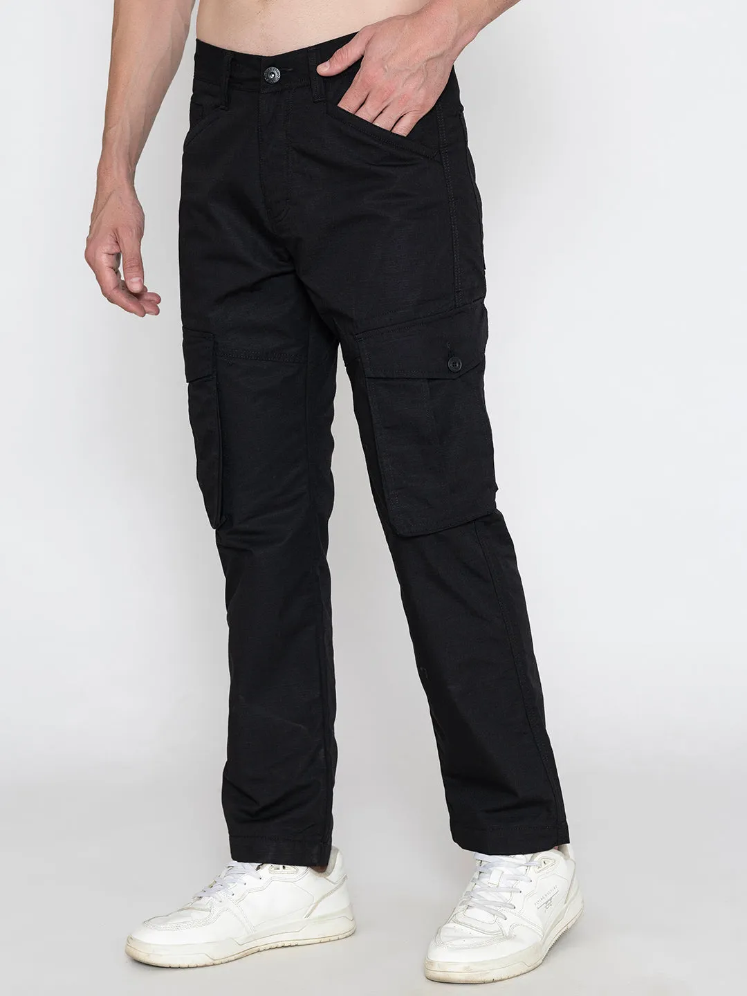 BLACK FLEECE CARGO PANTS.