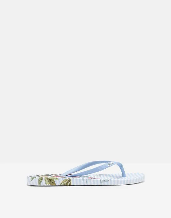 Blue Stripe Floral Flip Flops - Ladies - Select Size