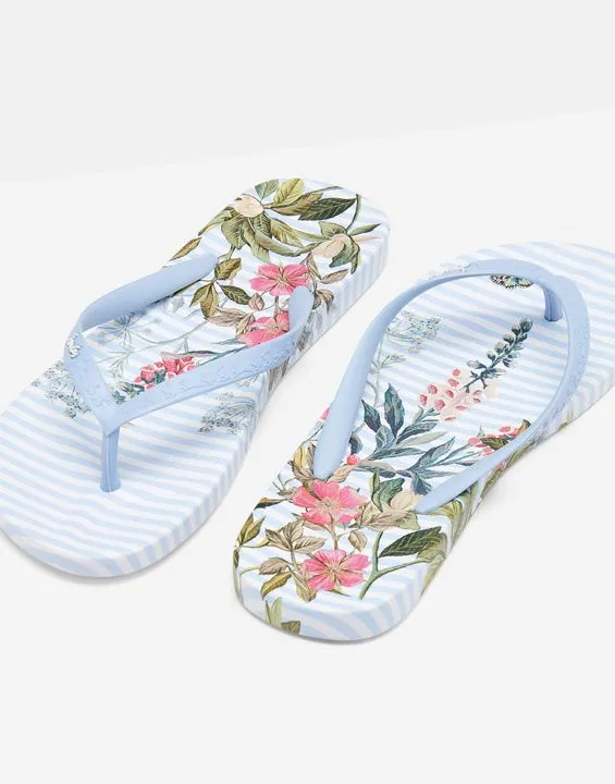 Blue Stripe Floral Flip Flops - Ladies - Select Size