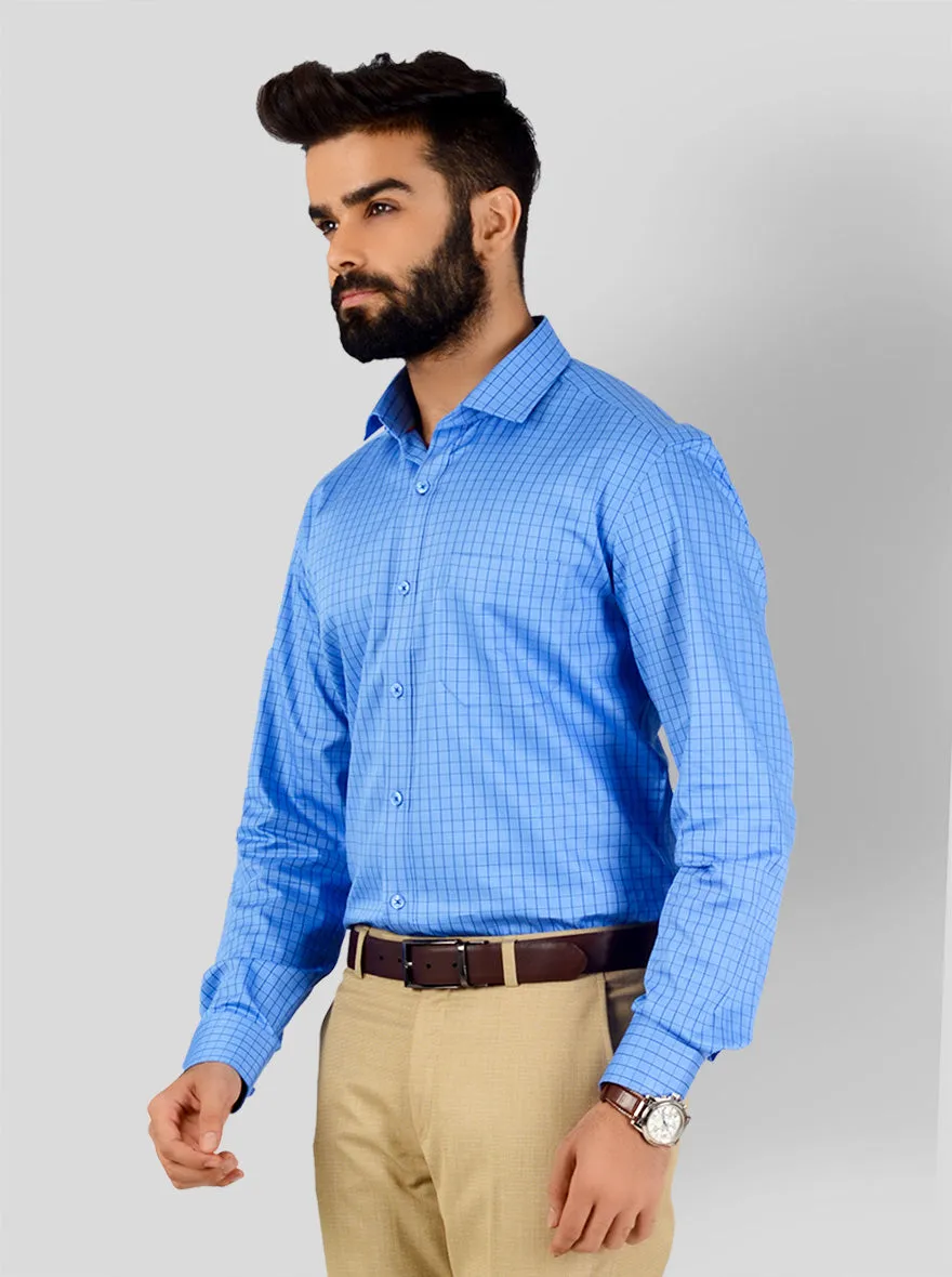 Bonnie Blue Checked Slim Fit Evening Wear Shirt | Metal