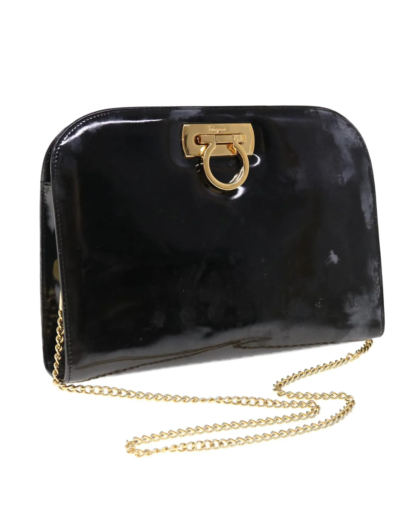 Chain Shoulder Bag with Gancini Detail - Authentic Salvatore Ferragamo