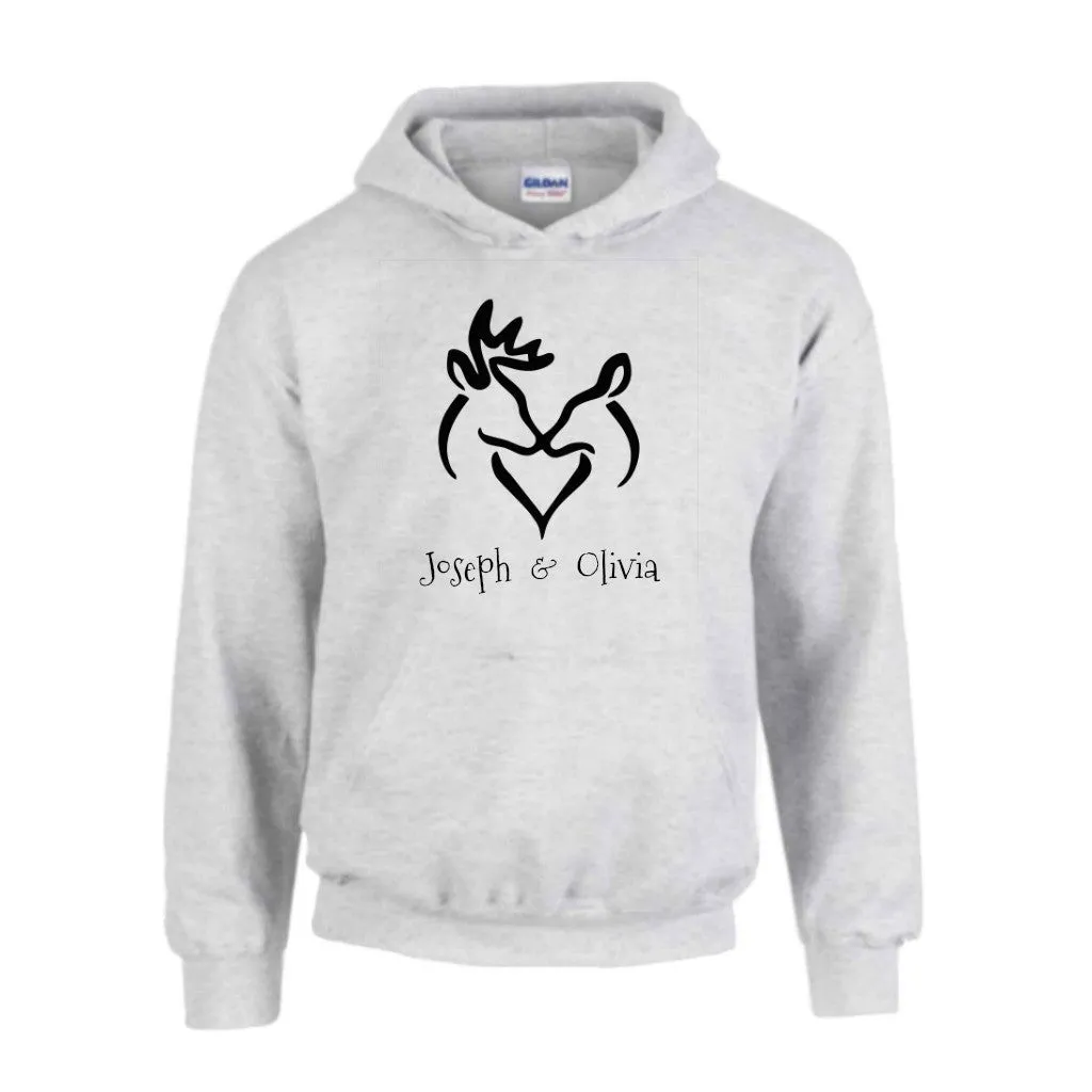 Classic Snuggling Buck and Doe Personalized with Your Names Hoodie