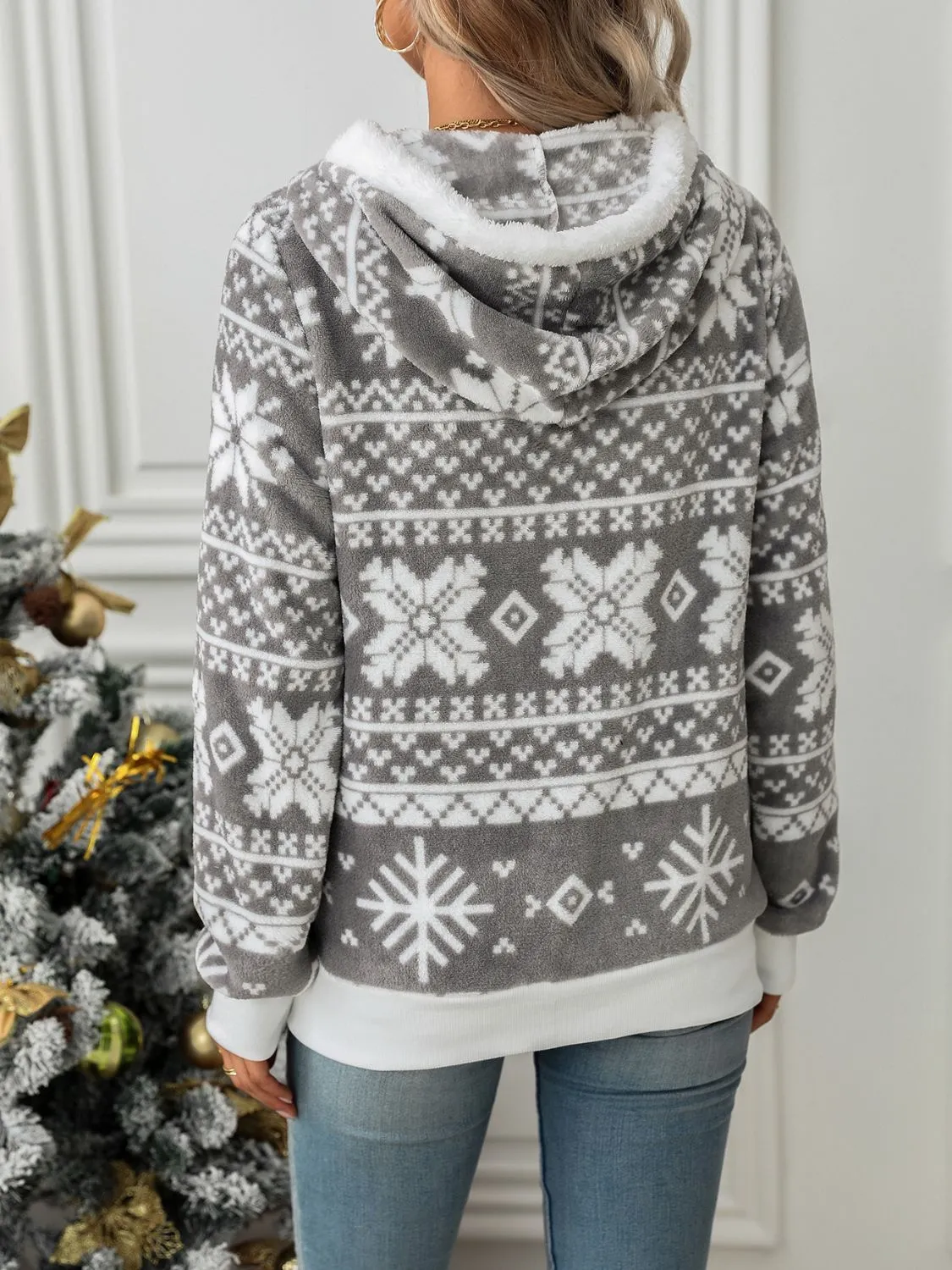 Cozy Christmas Snowflake Zip Up Hooded Jacket