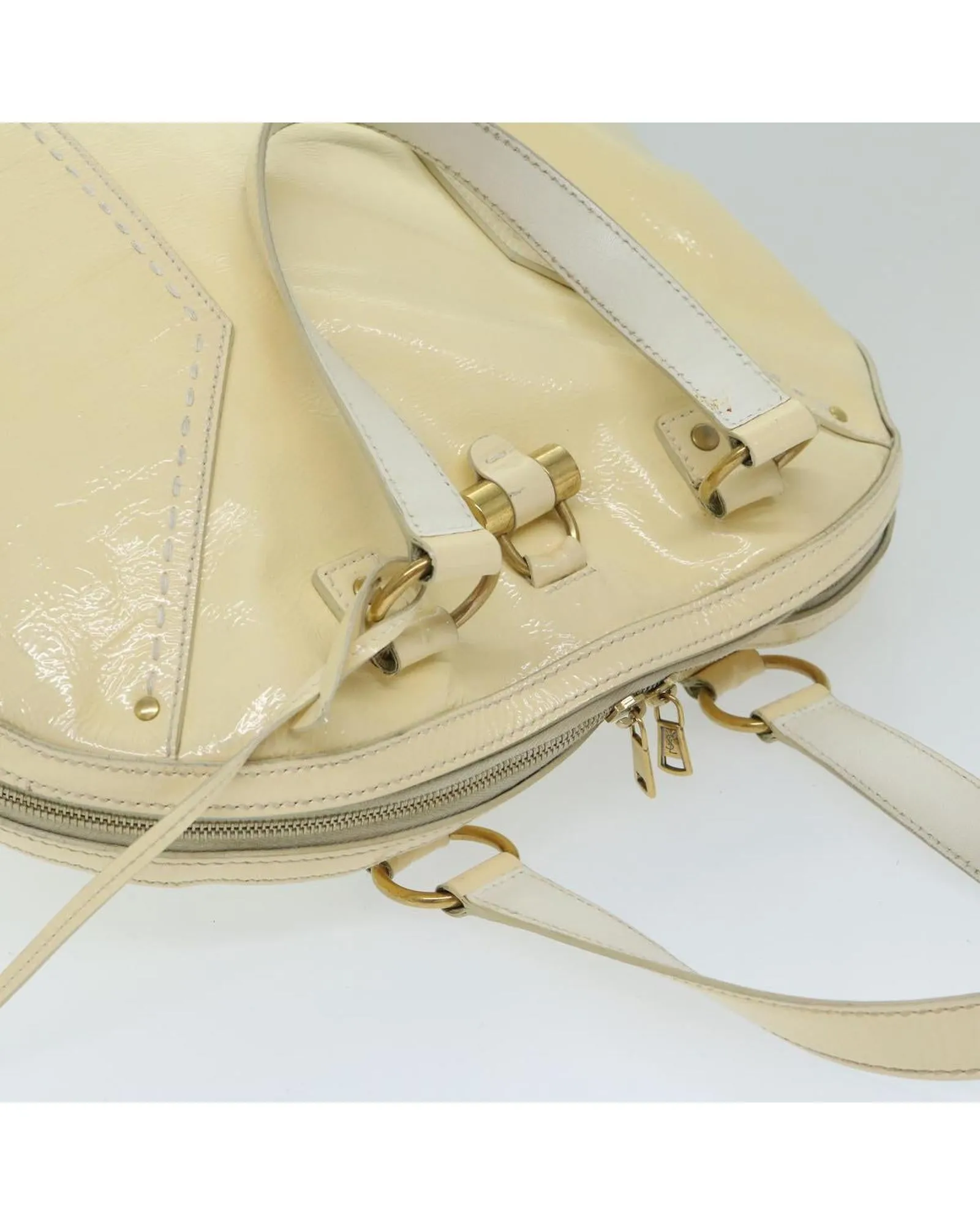 Enamel Cream Hand Bag by SAINT LAURENT