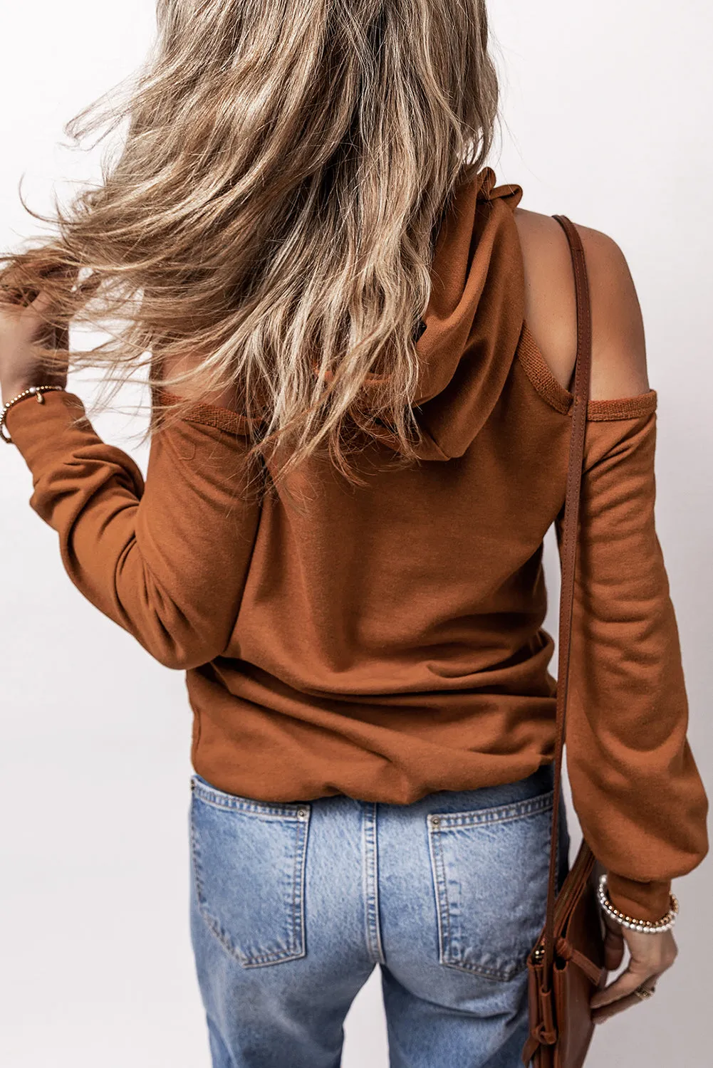 Exposed Seam Cold Shoulder Hoodie