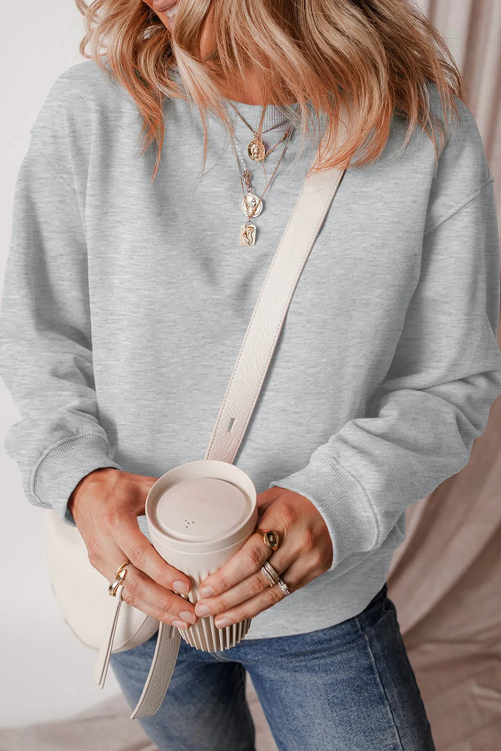 Fleece Lined Drop Shoulder Terry Sweatshirt