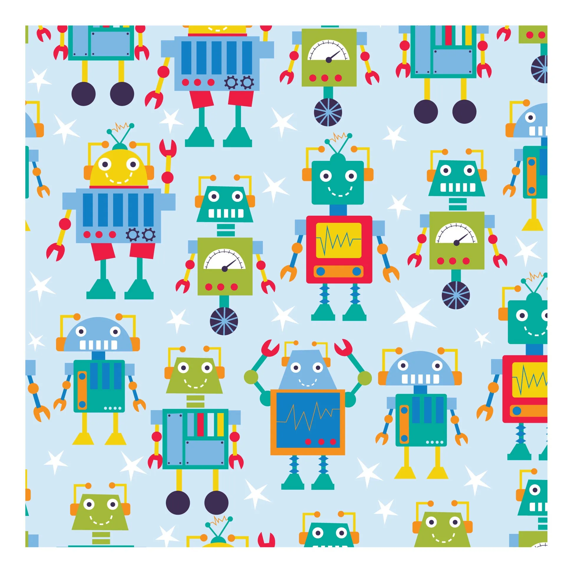 FS679_1 Robot Dreams Cotton Fabric Blue