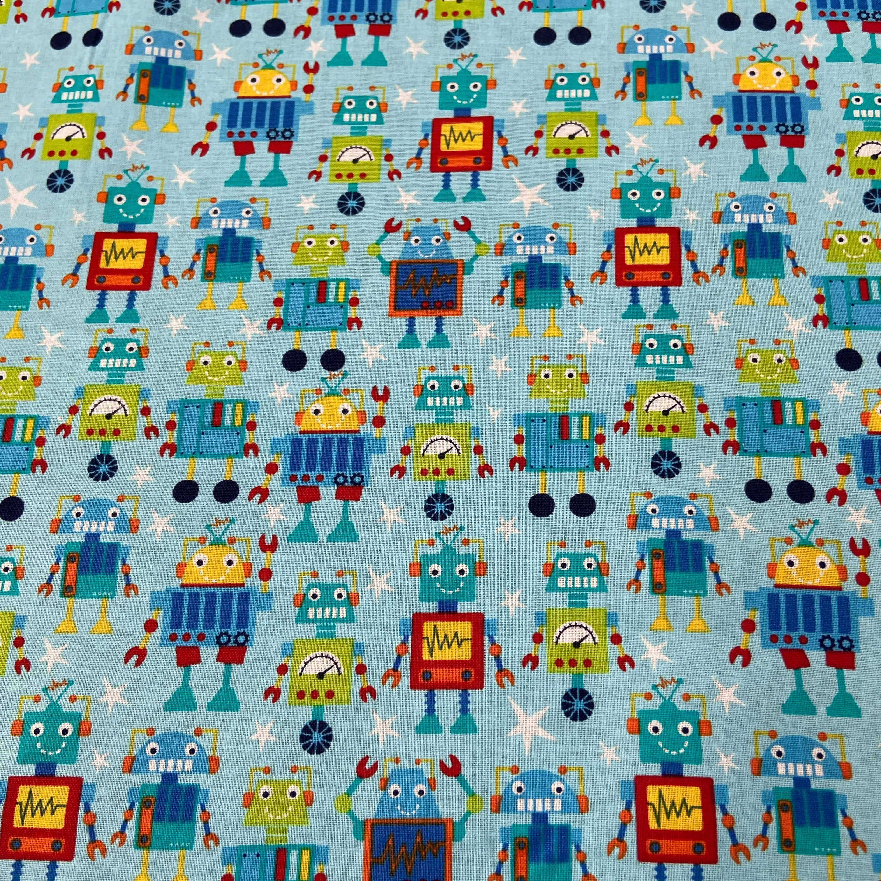 FS679_1 Robot Dreams Cotton Fabric Blue