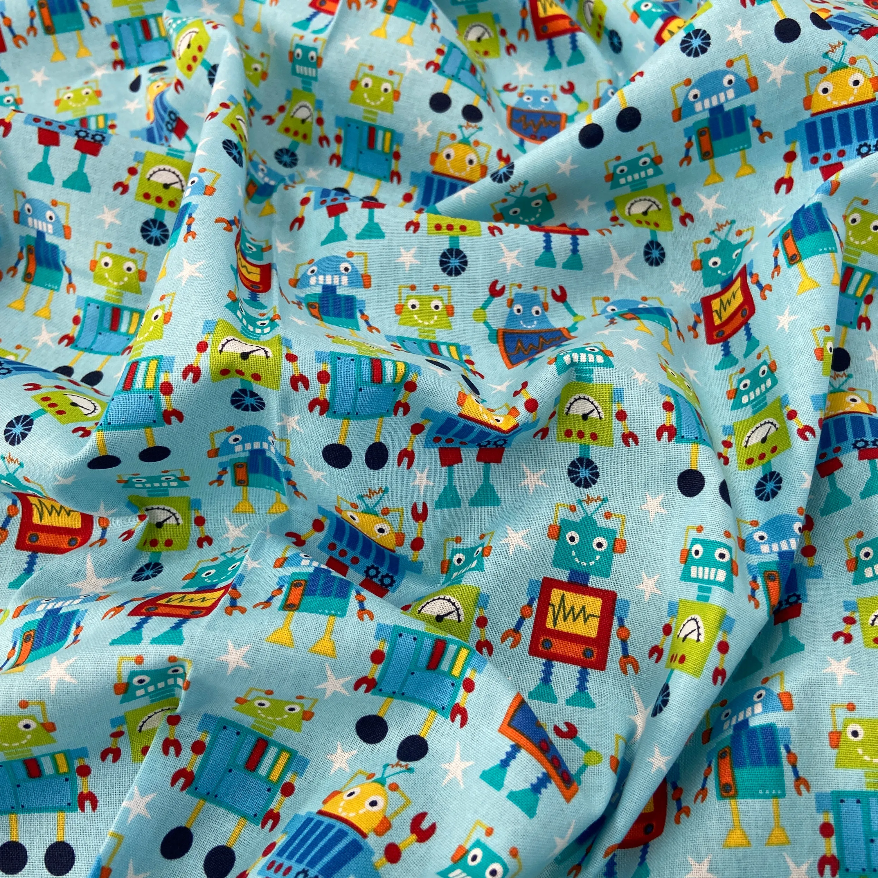 FS679_1 Robot Dreams Cotton Fabric Blue