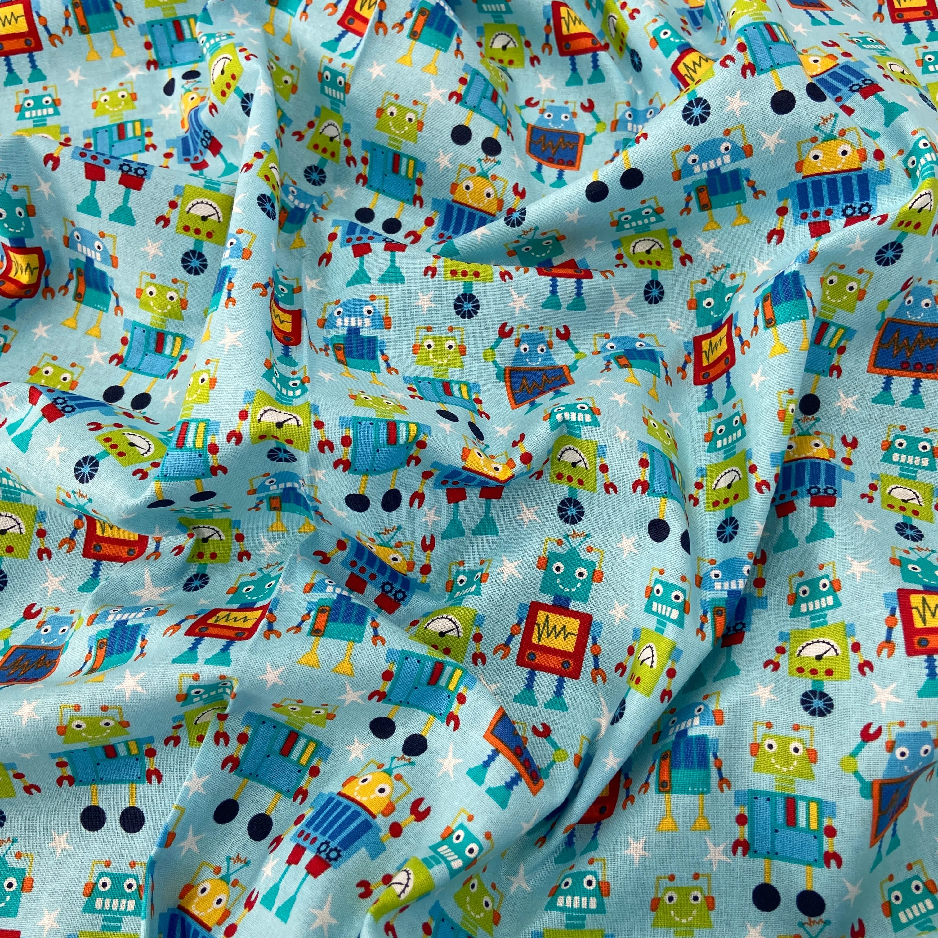 FS679_1 Robot Dreams Cotton Fabric Blue