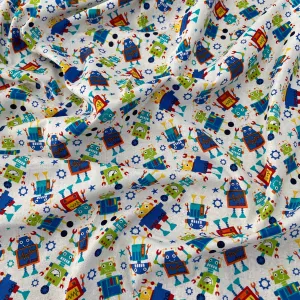 FS679_2 Robot Dreams Cotton Fabric White