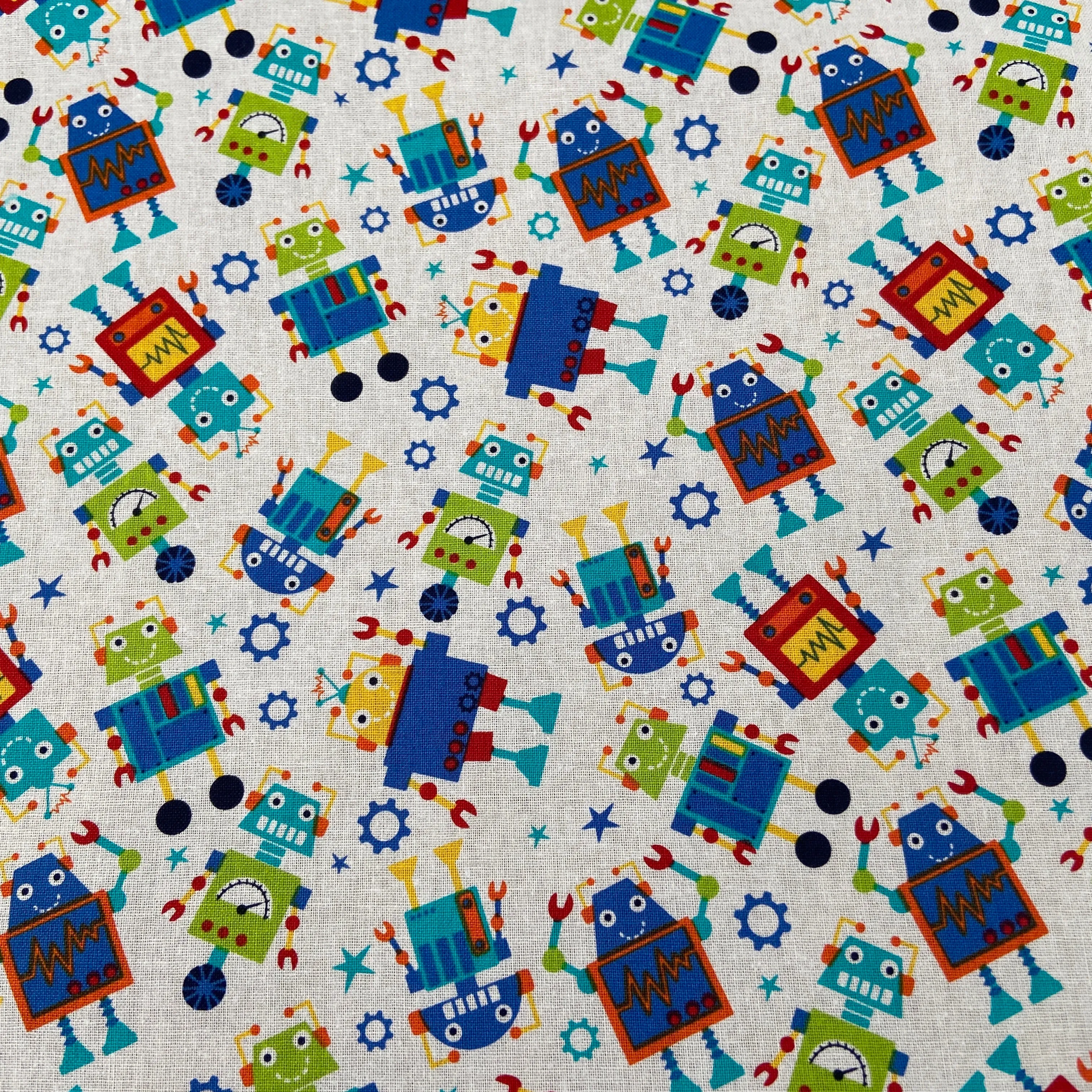 FS679_2 Robot Dreams Cotton Fabric White