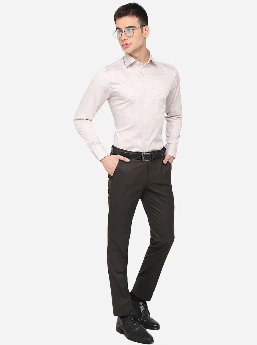 Light Beige Checked Slim Fit Formal Shirt | JadeBlue