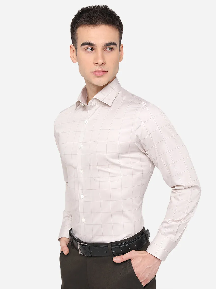 Light Beige Checked Slim Fit Formal Shirt | JadeBlue