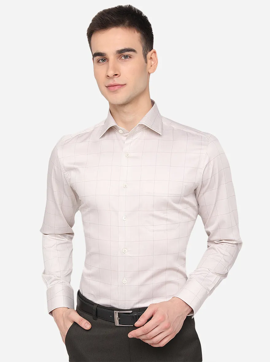 Light Beige Checked Slim Fit Formal Shirt | JadeBlue