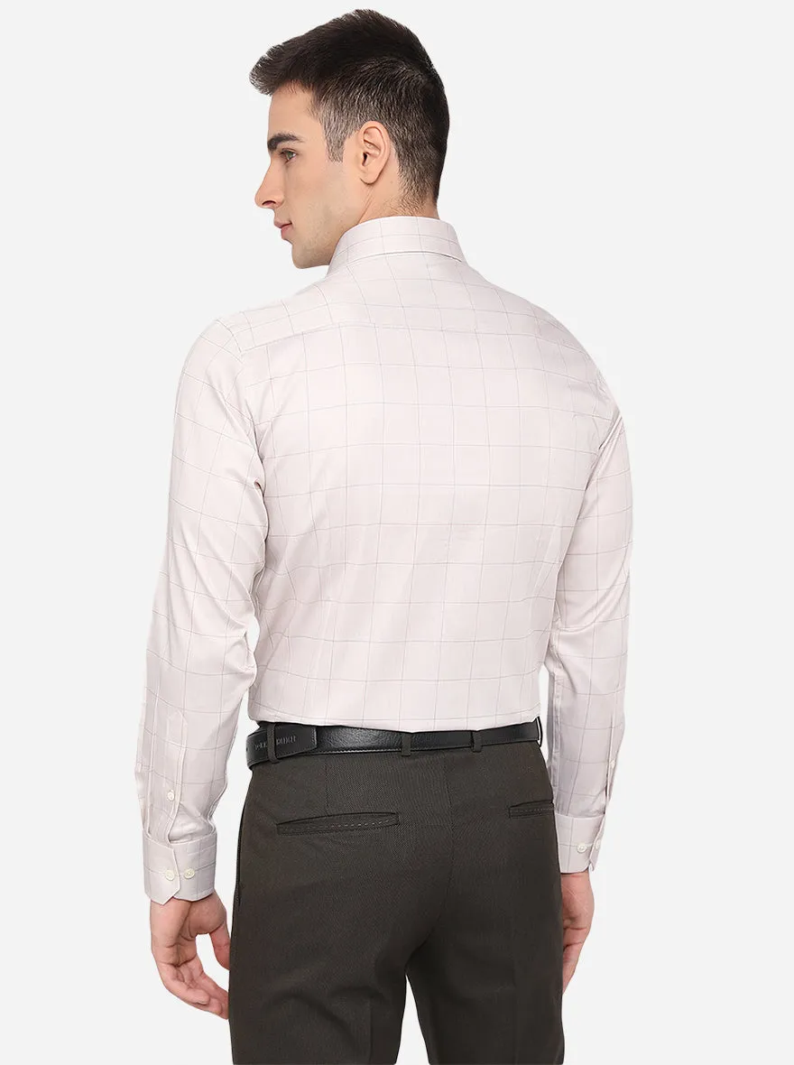 Light Beige Checked Slim Fit Formal Shirt | JadeBlue