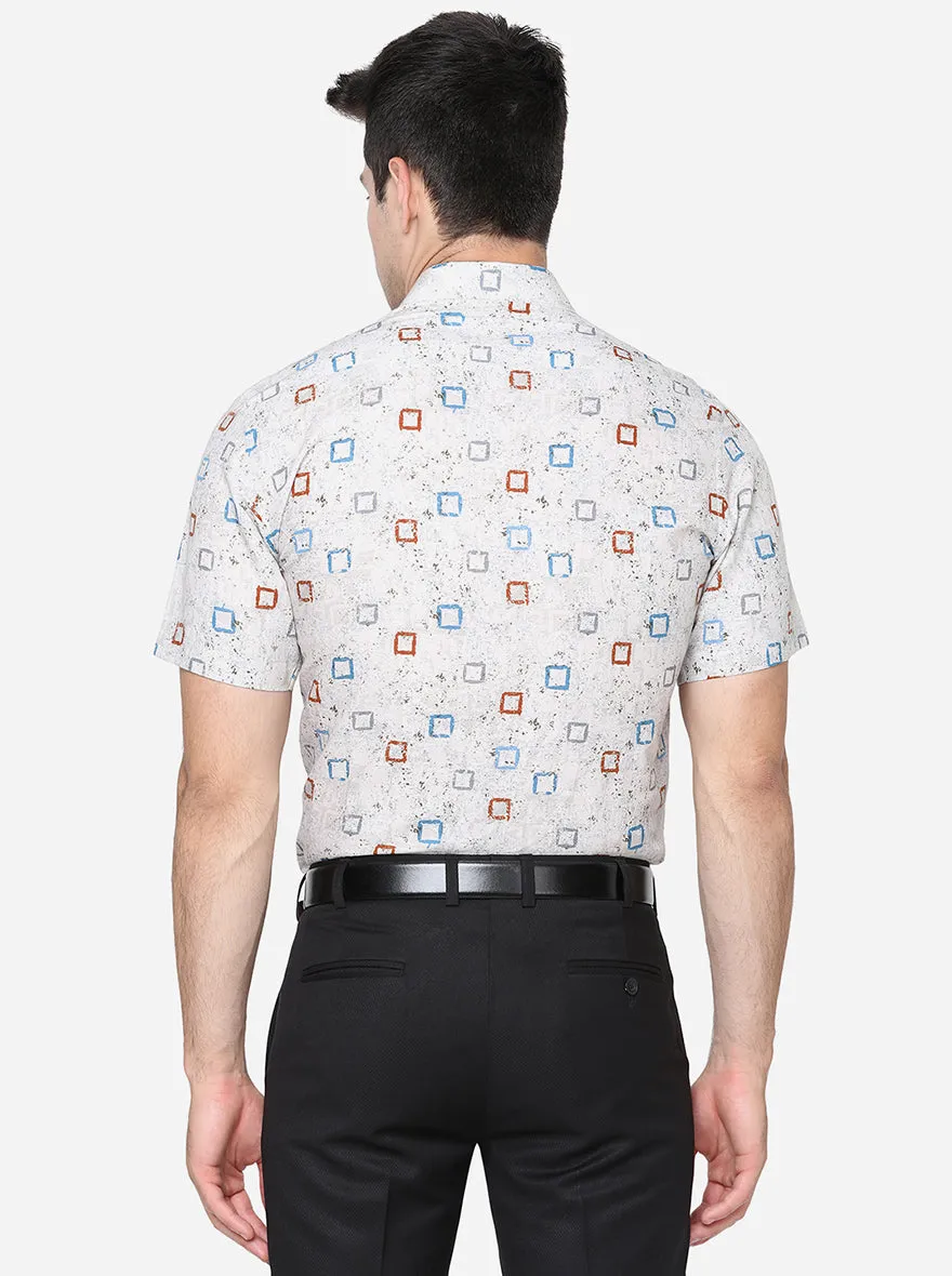 Light Grey & Blue Printed Slim Fit Party Wear Shirt | JB Studio