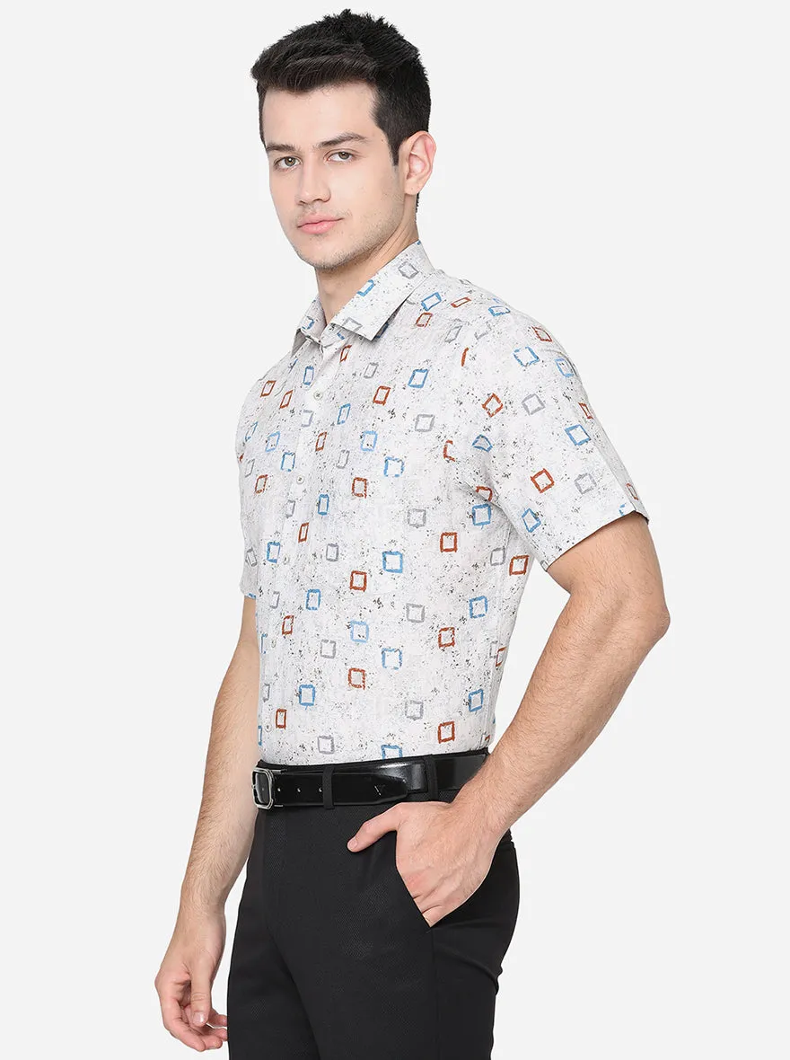 Light Grey & Blue Printed Slim Fit Party Wear Shirt | JB Studio