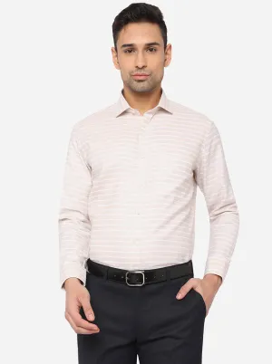 Light Pink & White  Striped Slim Fit Formal Shirt | Greenfibre