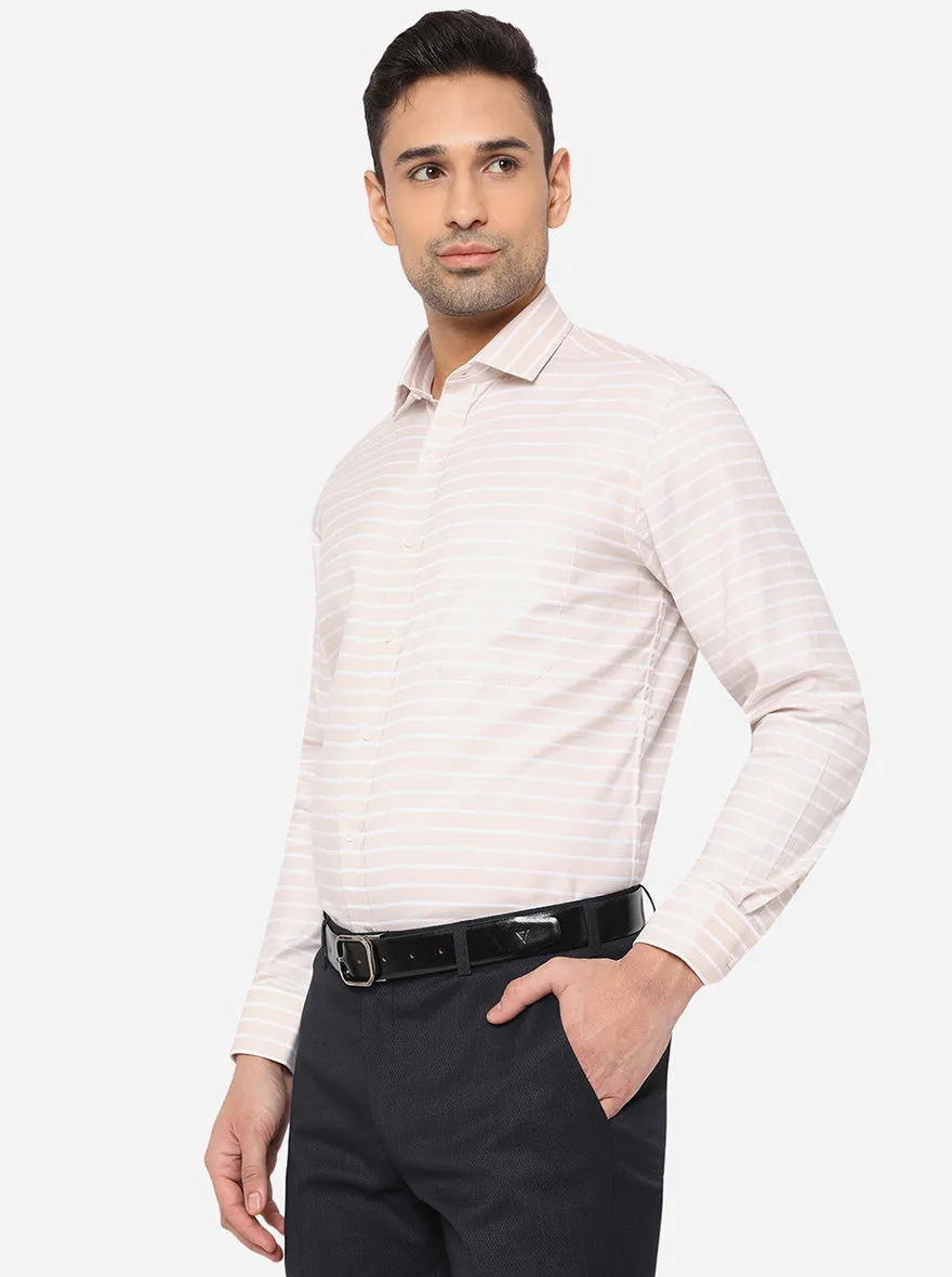 Light Pink & White  Striped Slim Fit Formal Shirt | Greenfibre