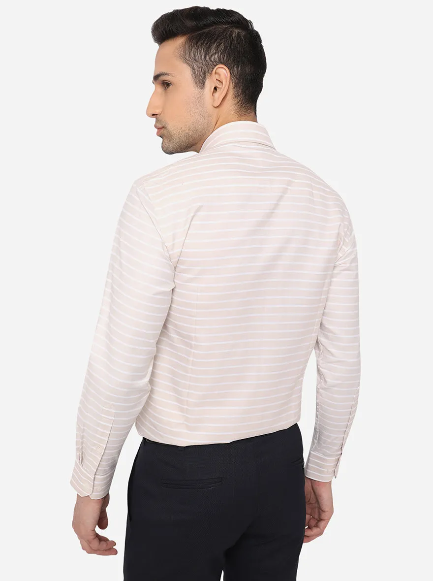 Light Pink & White  Striped Slim Fit Formal Shirt | Greenfibre