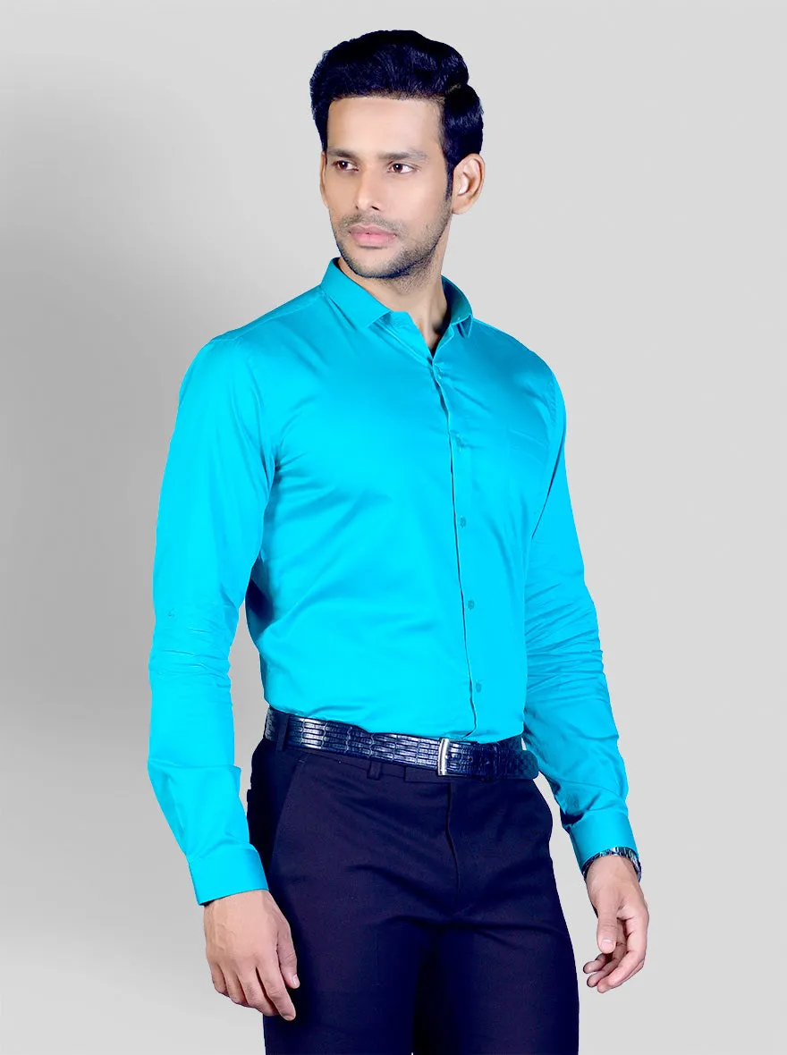 Marine Green Solid Slim Fit Party Wear Shirt | Greenfibre