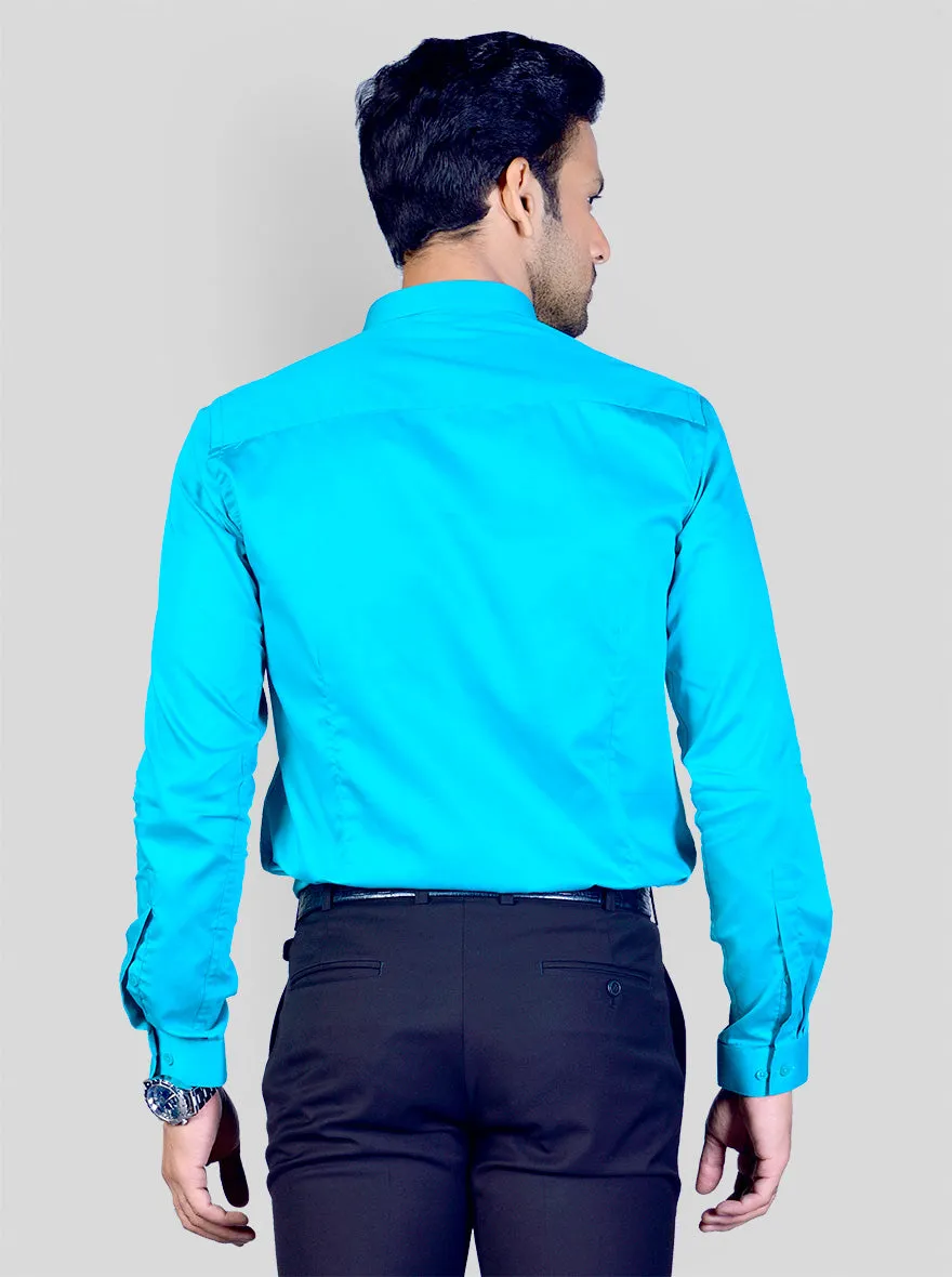 Marine Green Solid Slim Fit Party Wear Shirt | Greenfibre