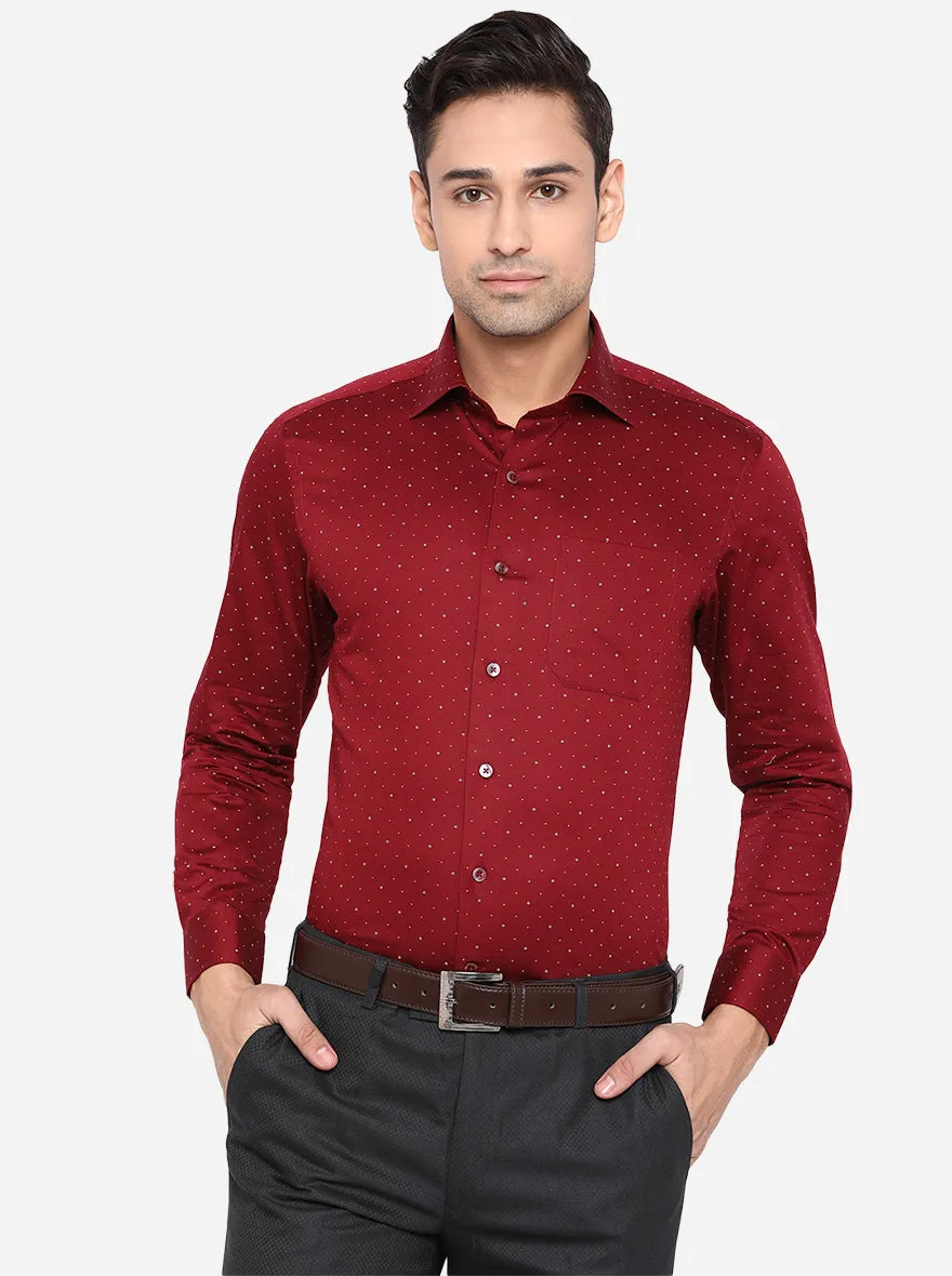 Maroon Printed Slim Fit Formal Shirt | Metal