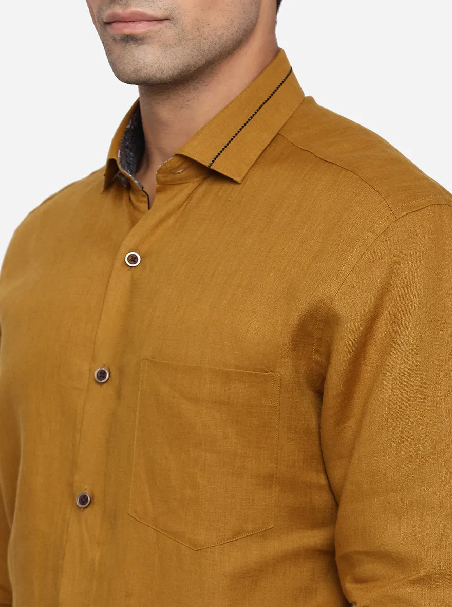 Mustard Yellow Solid Slim Fit Party Wear Shirt | JB Studio