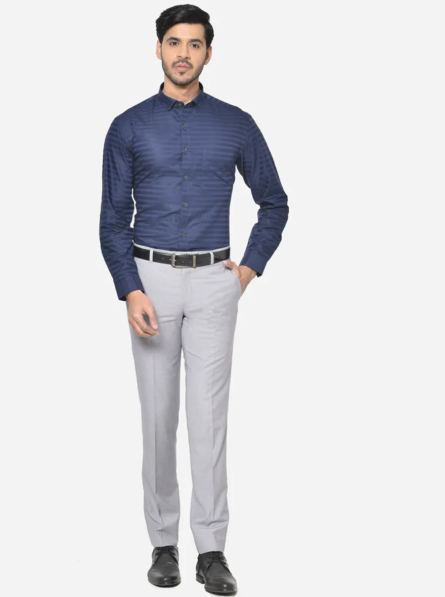 Navy Blue Striped Slim Fit Party Wear Shirt | Greenfibre