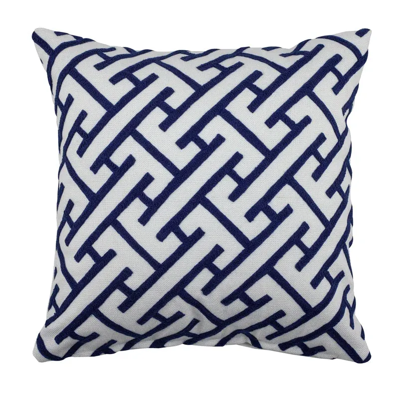 Navy Greek Key Embroidered Indoor/Outdoor Pillow