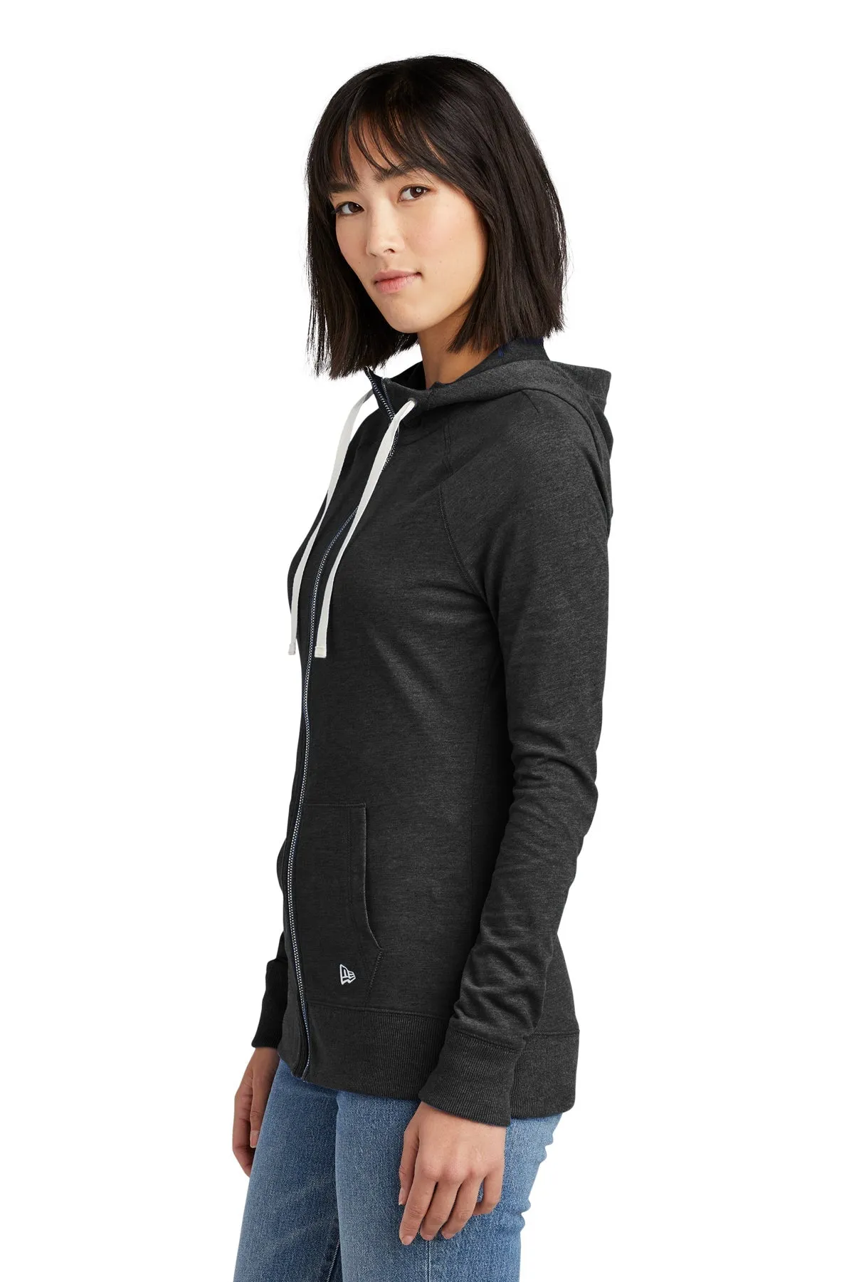 New Era Ladies Sueded Cotton Custom Zip Hoodies, Black Heather