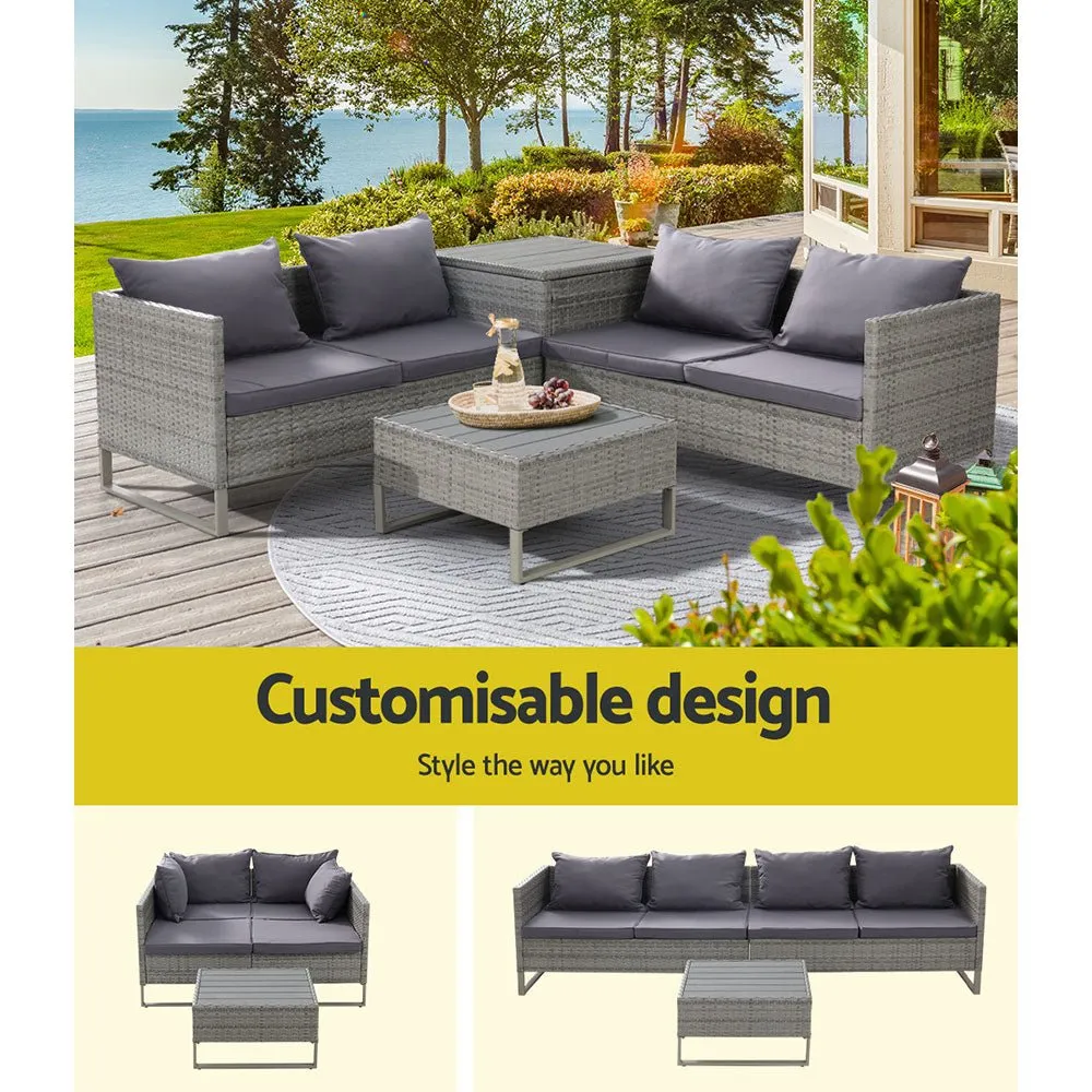 Outdoor Sofa Lounge Set With Storage - Grey