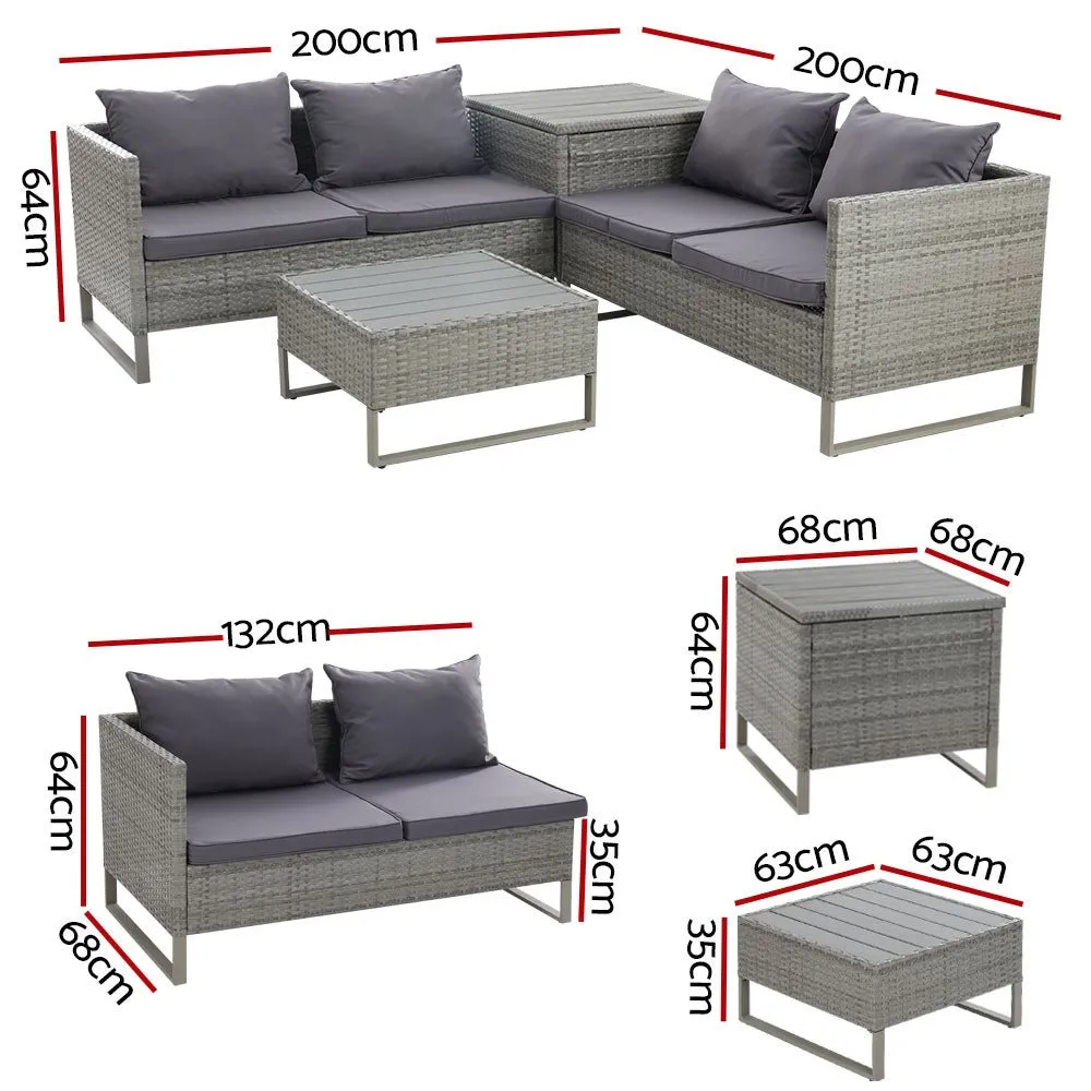 Outdoor Sofa Lounge Set With Storage - Grey