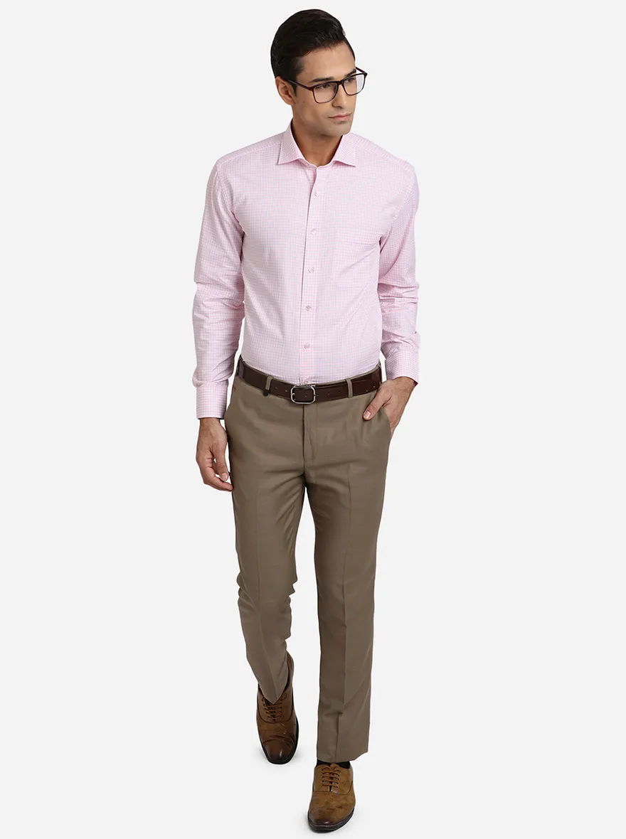 Pink & White Checked Regular Fit Formal Shirt | JadeBlue