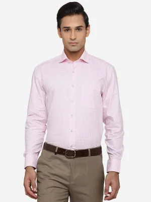 Pink & White Checked Regular Fit Formal Shirt | JadeBlue