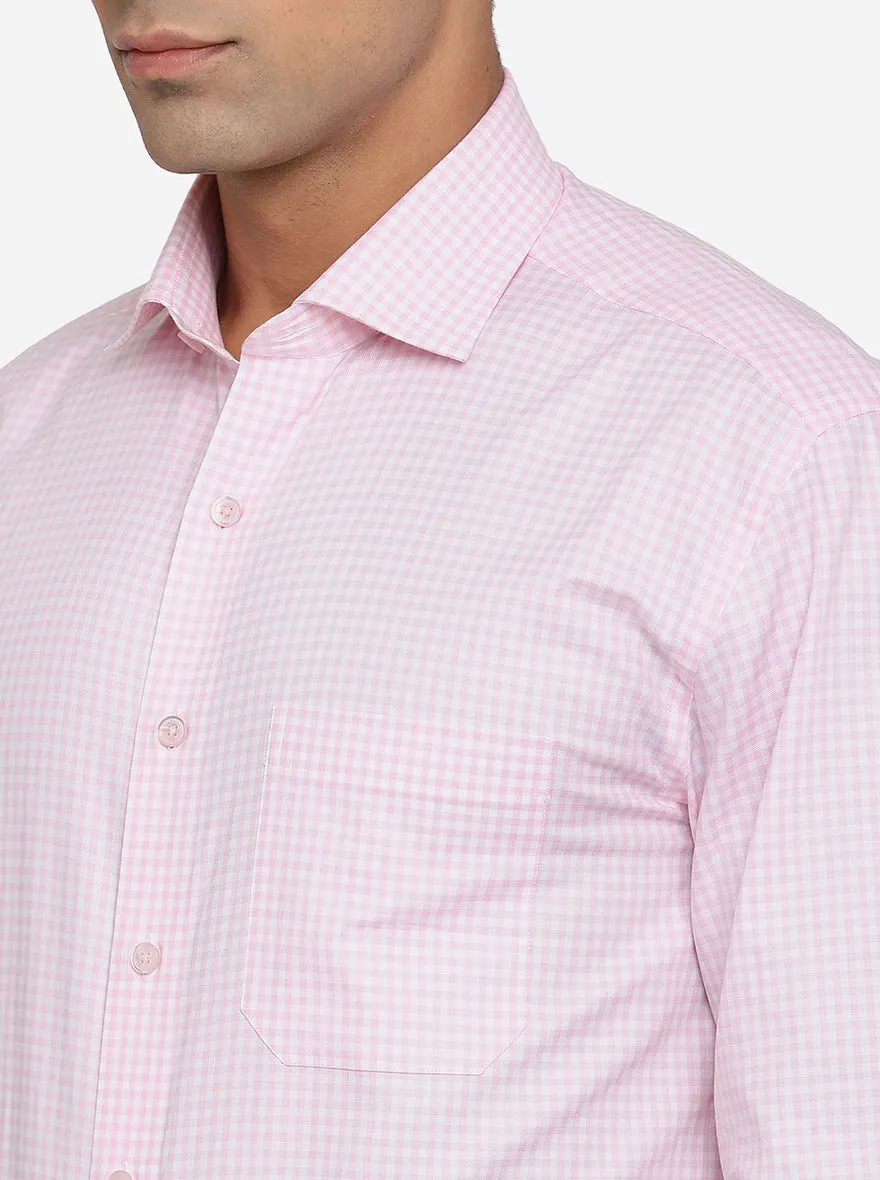 Pink & White Checked Regular Fit Formal Shirt | JadeBlue