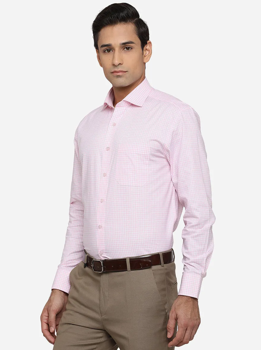 Pink & White Checked Regular Fit Formal Shirt | JadeBlue