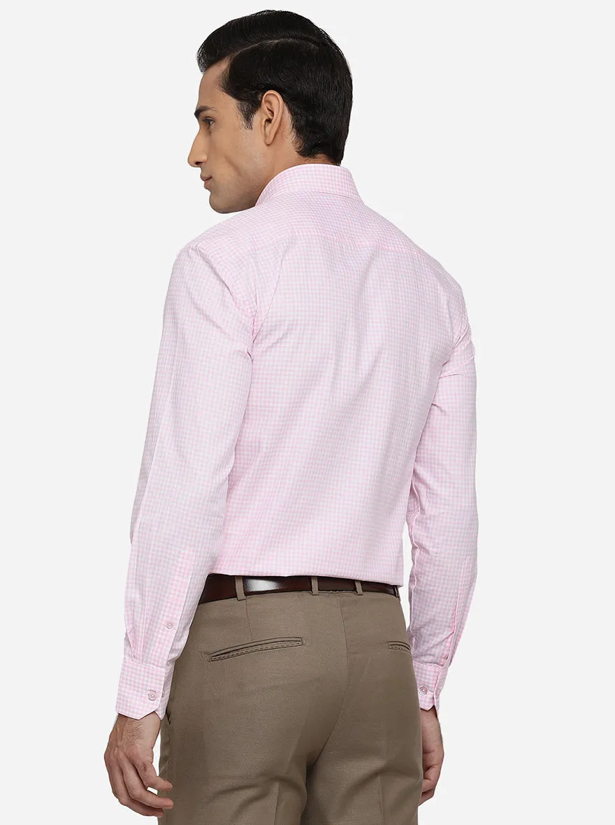 Pink & White Checked Regular Fit Formal Shirt | JadeBlue