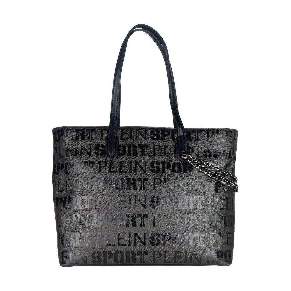 Plein Sport Sleek Black Designer Shopping Bag with Logo Print