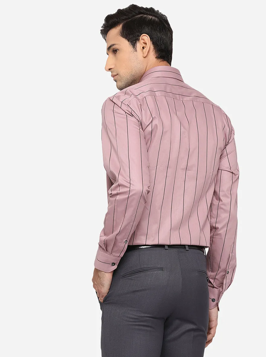 Raspberry & Brown Striped Regular Fit Formal Shirt | JadeBlue